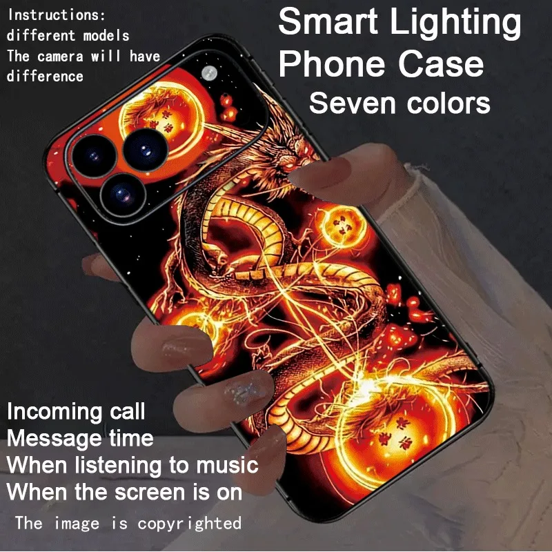 

Ancient Dragon Sun Call Luminous Mobile Phone Case For iPhone 16 Pro Max 15 14 Plus 13 XSmax XR X Voice Control Glow Phone Cover