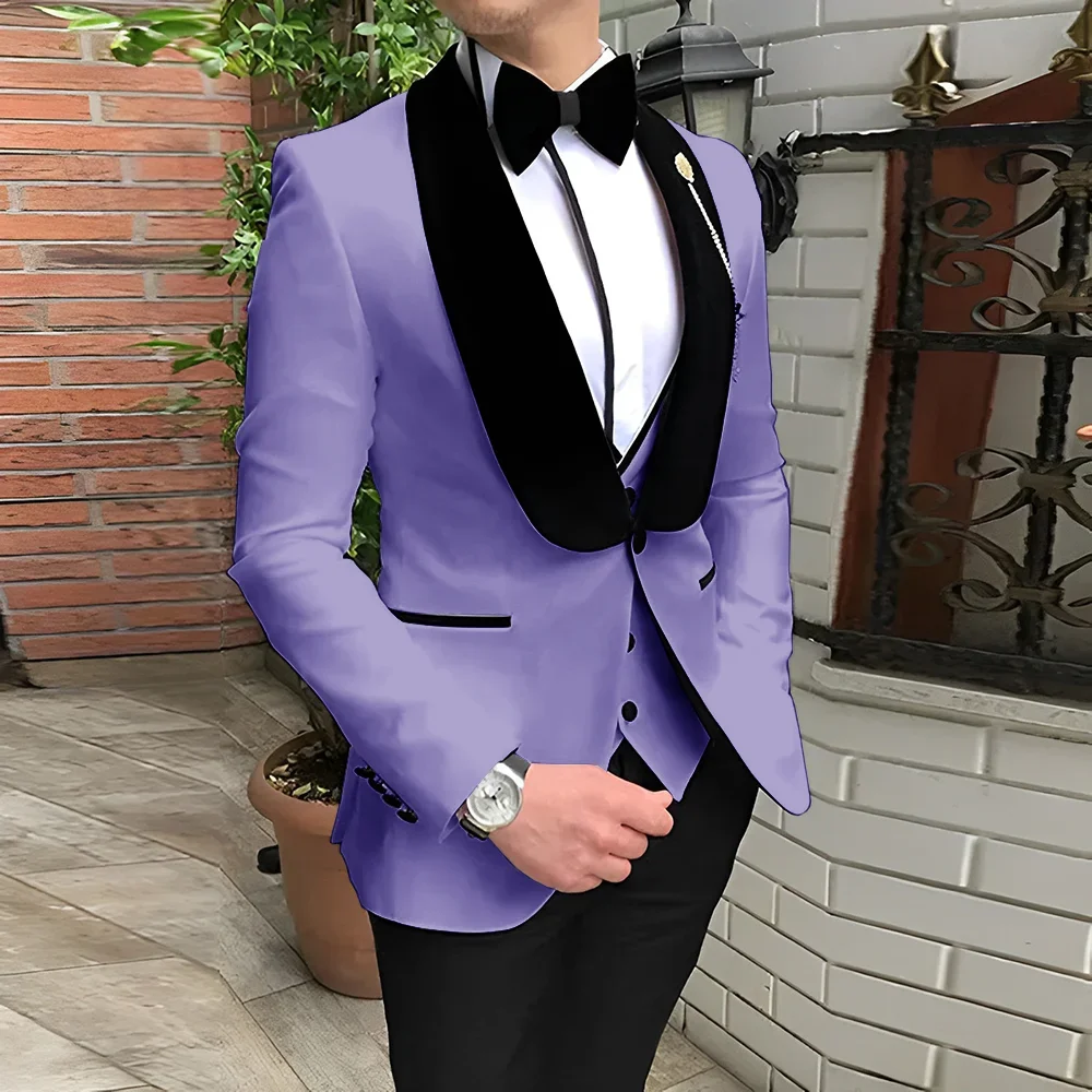 piece suit purple coat pant with tie
