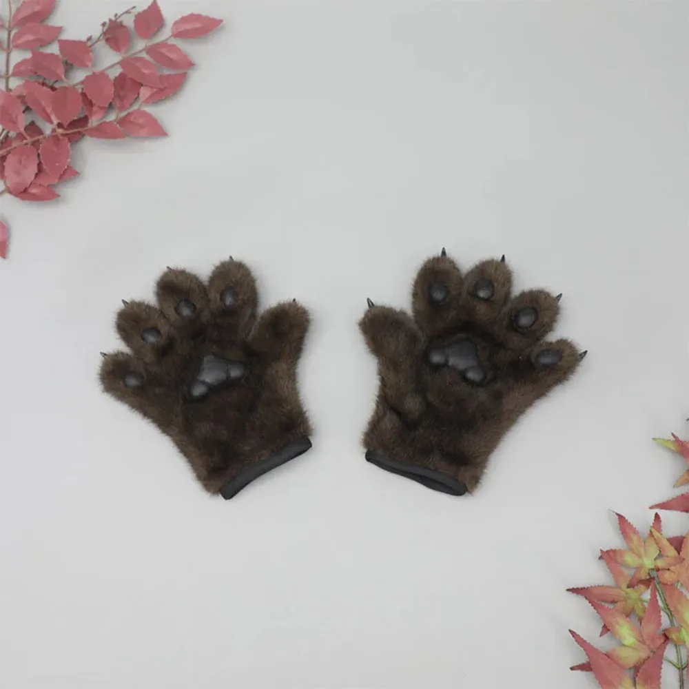Werewolf Ears Tail Claw Wolf Ear Hairband Faux Fur Paw Glove Adjustable Belt Tail Cosplay Accessories Party Props for Girl Women 6