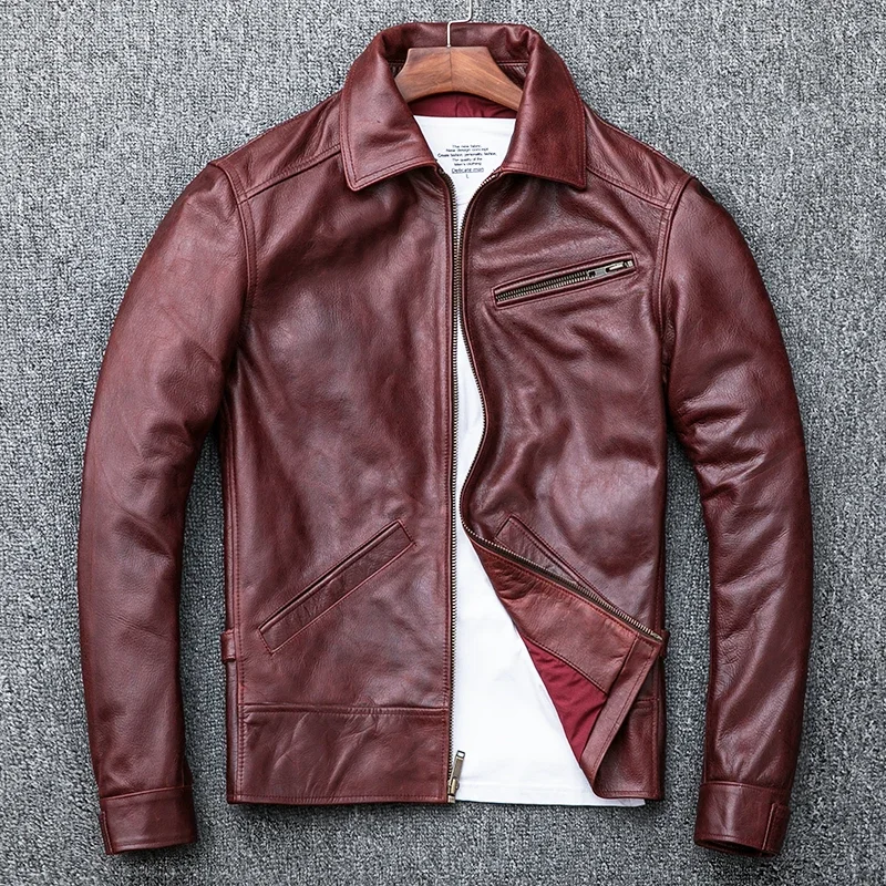 AYUNSUE Genuine Leather Jacket Men Spring Cow Leather Coat Oil Wax Cowhide Bomber Motorcycle Jacket Veste Cuir Homme KJ1912