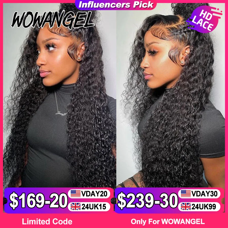 

Wowangel 34inch 13x6 HD Lace Frontal Wig 250% Curly Wig Pre Plucked Water Wave Wig Lace Front Human Hair Wig Melt Skin For Woman