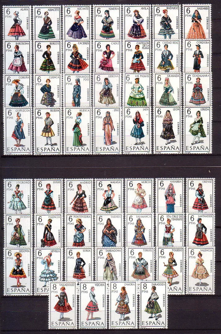 53Pcs/Set New Spain Post Stamp 1967-71 National Dress Costume Postage Stamps MNH