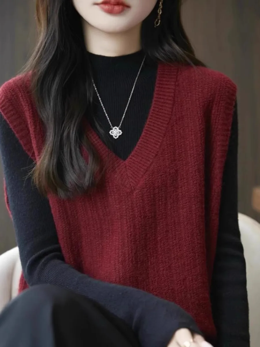 

Thiened вязаный свитер с v-образным вырезом, жилет, женский многослойный одяг, одинаковая свободная верхняя одежда, осеннее новое поступление