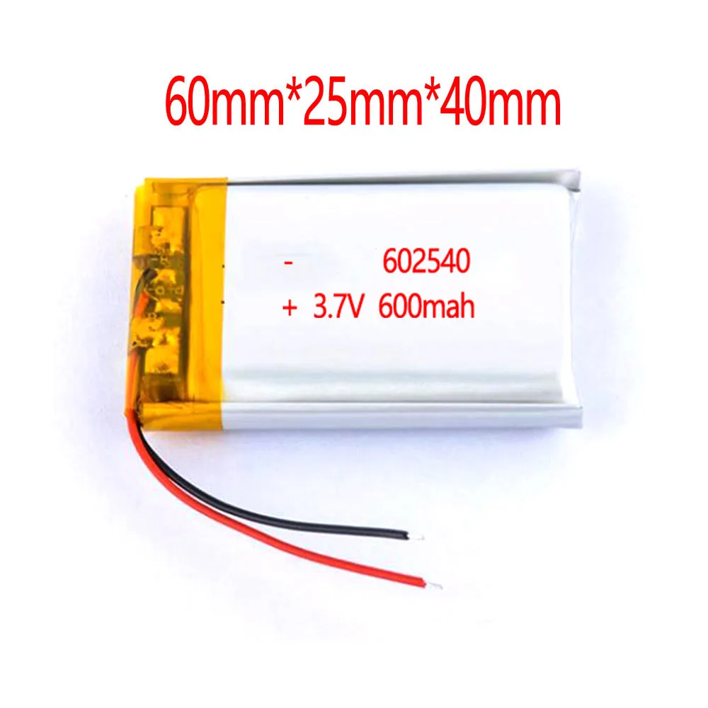 2/5/20 Pcs 3.7V 600mAh 602540 Lithium Polymer Ion Battery 2.0mm JST Connector