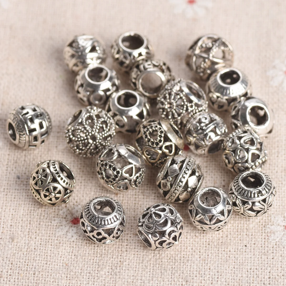 10pcs 10mm Round Hollow Metal Alloy Loose Spacer Big Hole Beads for Jewelry Making European Charms Bracelet DIY