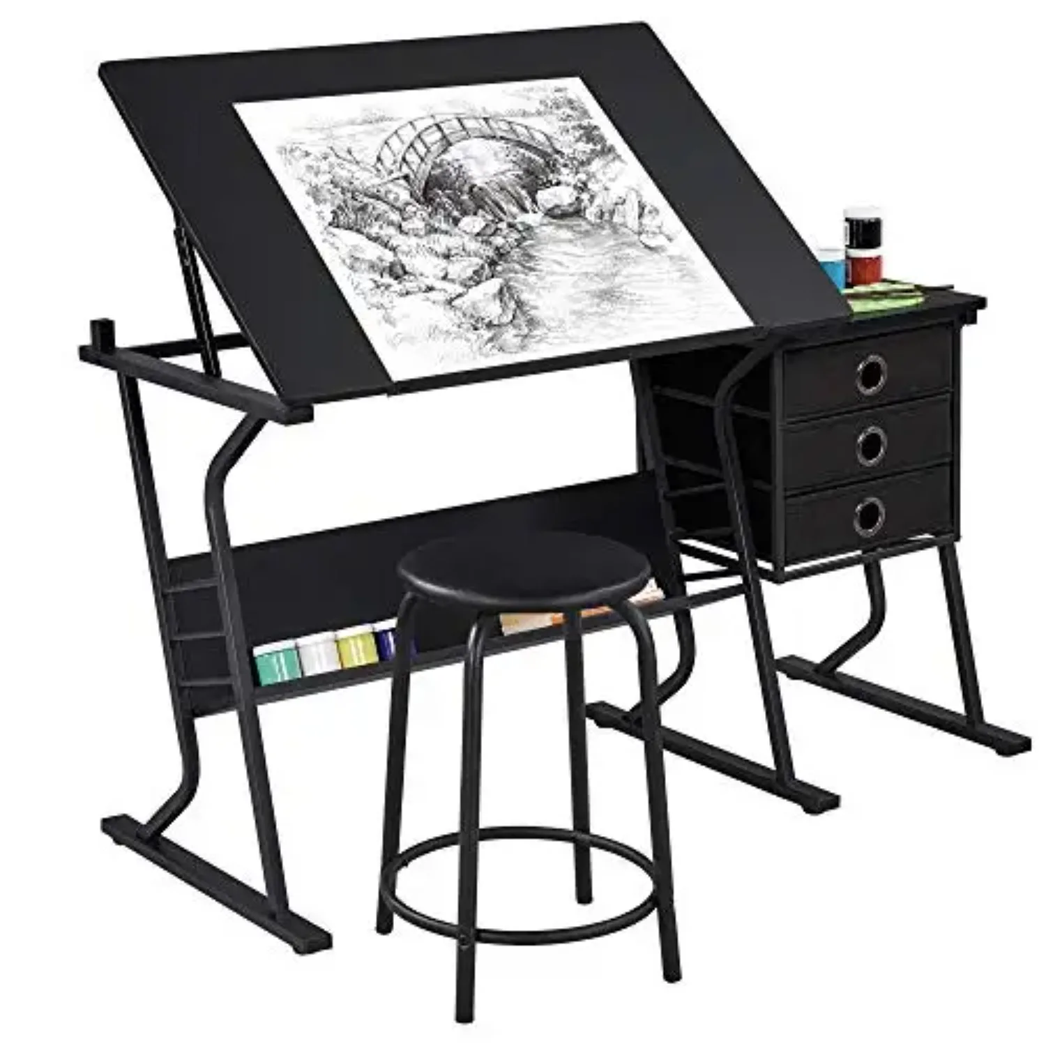Height Adjustable Drafting Table Art Craft Desk Work Station Hobby Design Studio Tiltable Tabletop Drawing Desk with