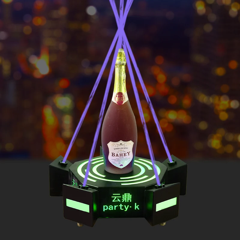 

Customized rechargeable glowing wine bottle display device with purple laser and champagne XO display rack for bar factory night