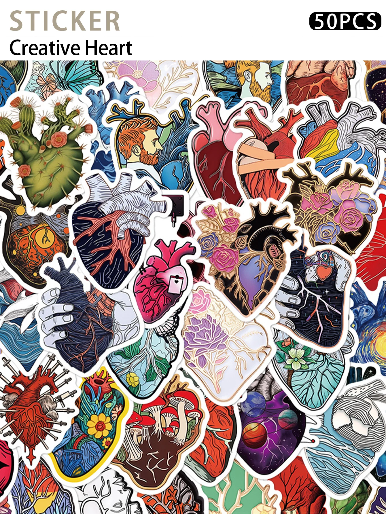 

52pcs Creative Heart sticker suitcase Guitar skateboard decorative helmet laptop water bottle DIY waterproof sticker