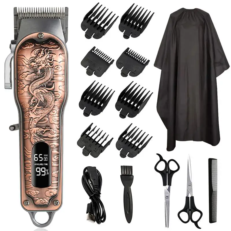 Dragon pattern electric hair clipper machine set, professional digital display hair clipper fader, hair salon special, low noise