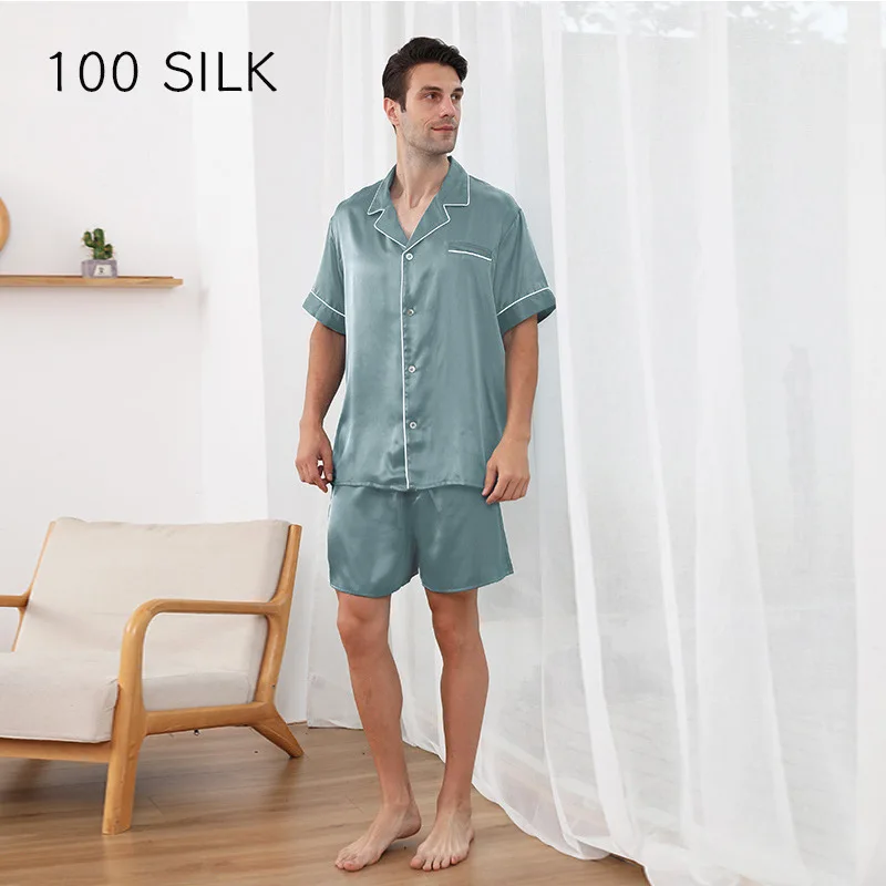 BirdTree, 22MM 100%Real Silk Pajamas Set, Men's Short Sleeve Shorts, Loose Casual Simple Thin Homewear, 2026 Summer New S45222QC - view 4