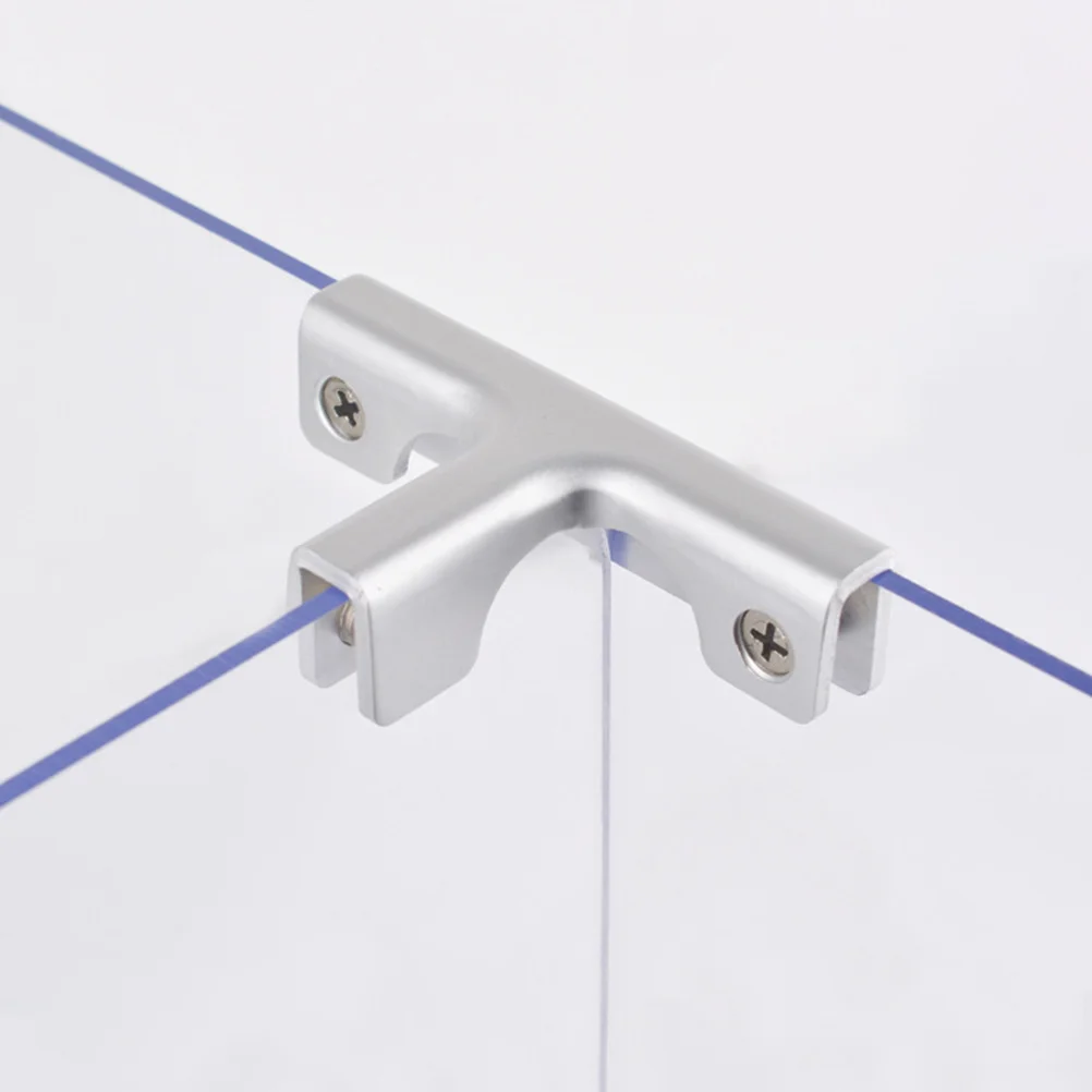 

4Pcs T Shape Glass Clamps Strong Metal Adjustable for Glass Shelves Cabinets Fish Tanks 3 Way Connectors Mounting Brackets