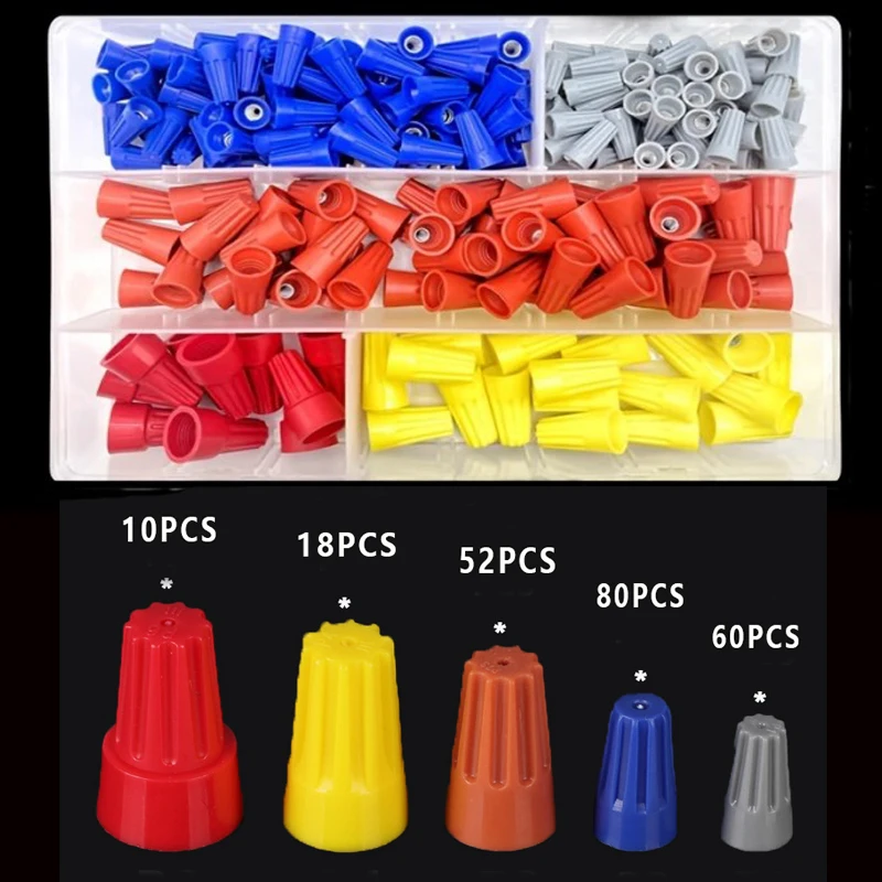 220pcs Twist Spring Cap Twin Crimping End Terminals Electrical Quick Wire Conductor Fast Connectors Twist Nuts Caps Set