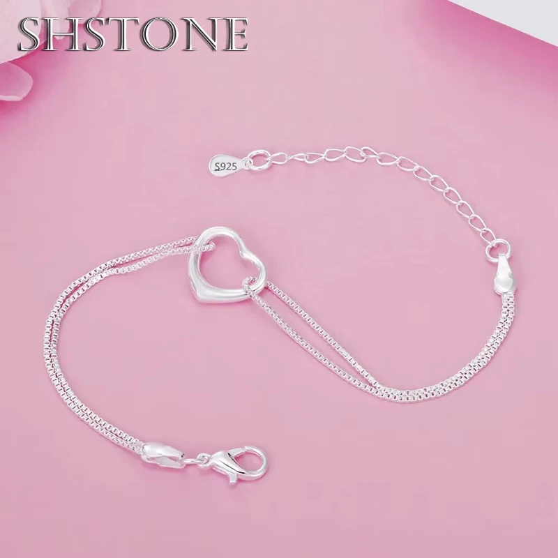 SHSTONE-925 Sterling Silver Pulseiras Coração Romântico para Mulheres, Jóias Finas, Designer de Moda, Festa, Acessórios De Casamento, Presente, 2024