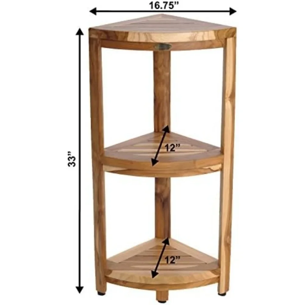 EcoDecors 3-Tier-Teak-Shower Table-Standing Shower-Caddy-Teak Shower Caddy-Shower Organizer Stand-Teak Shelf-Teak Shower