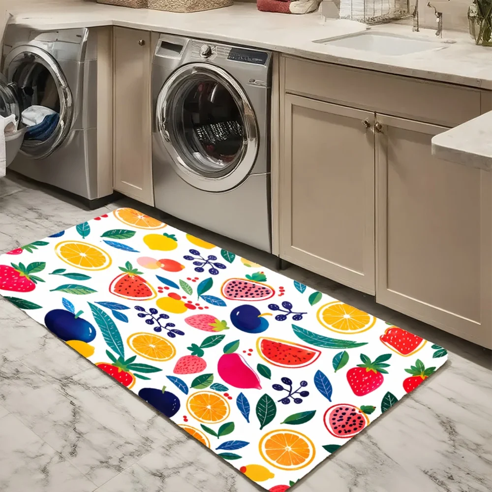 3PCS Mat Set,  Home Decoration for Front Door, Kitchen,  Colorful Fruit And Leaf Pattern Print Kitchen Rug.