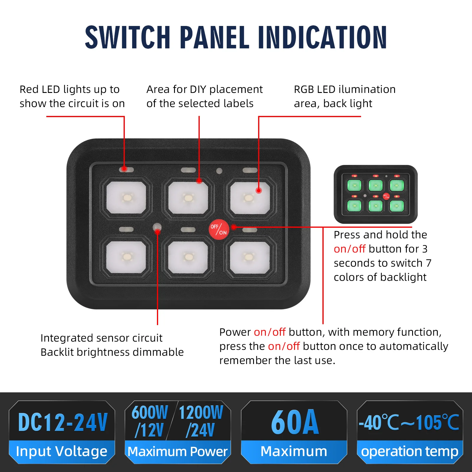 6/8 Gangs LED Switch Panel + Stickers Universal 12V Light On-Off Control Relays System Slim Electronic Relay System for SUV Boat