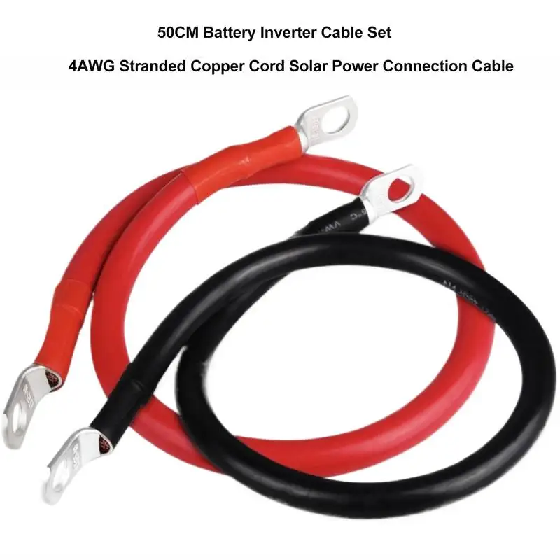 50CM Battery Inverter Cable Set 4AWG Stranded Copper Cord Solar Power Connection Wire with Lug car accessories