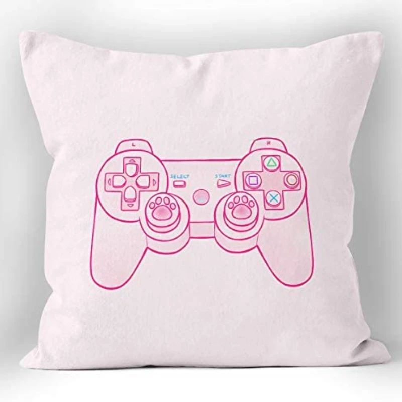 Game Controller Pillows Case Pink Video Gamer Soft Pillow Cover Gifts for Women Sofa Bed Girls Room Pillowcase Home Decor 40x40