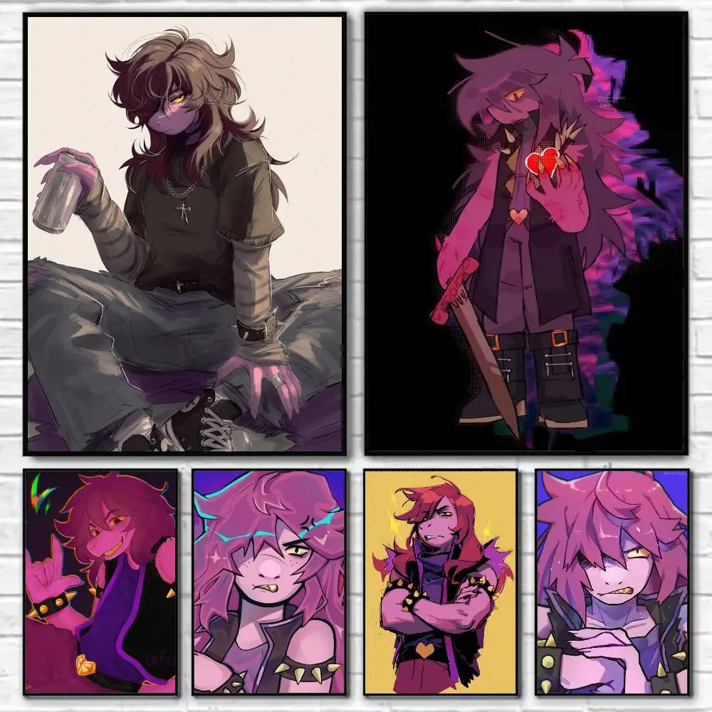 

D-Deltarune S-Susie Poster Self-adhesive Art Waterproof Paper Sticker Coffee House Bar Room Wall Decor