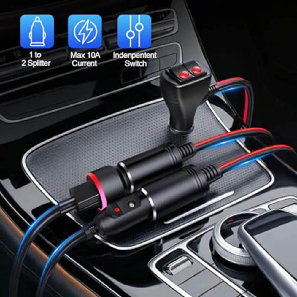 

Автомобильная розетка 12В с двумя выходами, выключателем и защитой от перегрузки 10А, проводка 16AWG для автомобильных аксессуаров