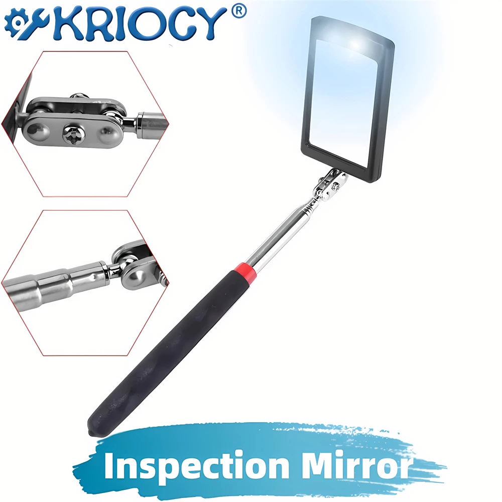 Portable Telescoping Flexible Head Inspection Mirror with LED Light Adjustable 360 Degree Swivel Viewing Auto Hand Tools