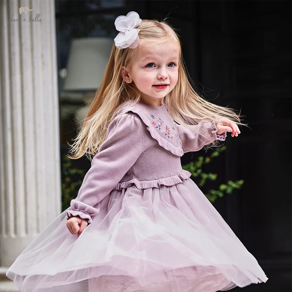 

Dave Bella Children's Dress Autumn Gentle Sweet Cute Embroidery Girl's Mesh Dress Party Clothing Outdoor elegant DB3253338