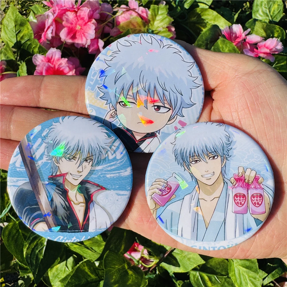 58mm Anime Gintama Sakata Gintoki Chibi Cosplay Costume Badge Pin SPTE Tinplate Brooch Accessories Prop Xmas Gift