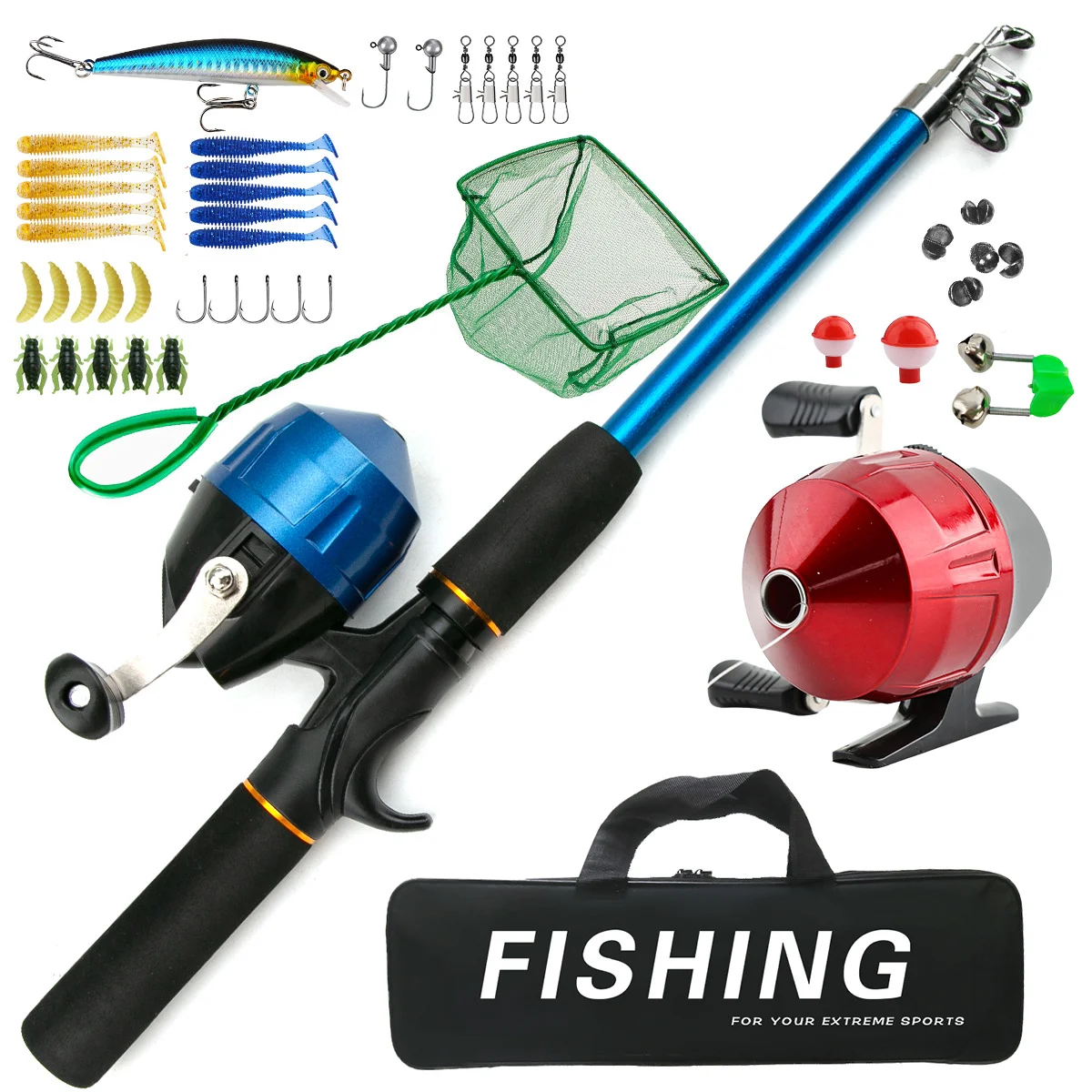 

Children's lure fishing reel gun handle portable complete set with net, soft bait fishing line, sea fishing gear