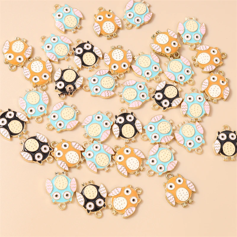 20pcs 15x19mm Cartoon Enamel Animal Owl Charms Pendants for Jewelry Making Necklaces Earrings DIY Handmade Crafts Accessories