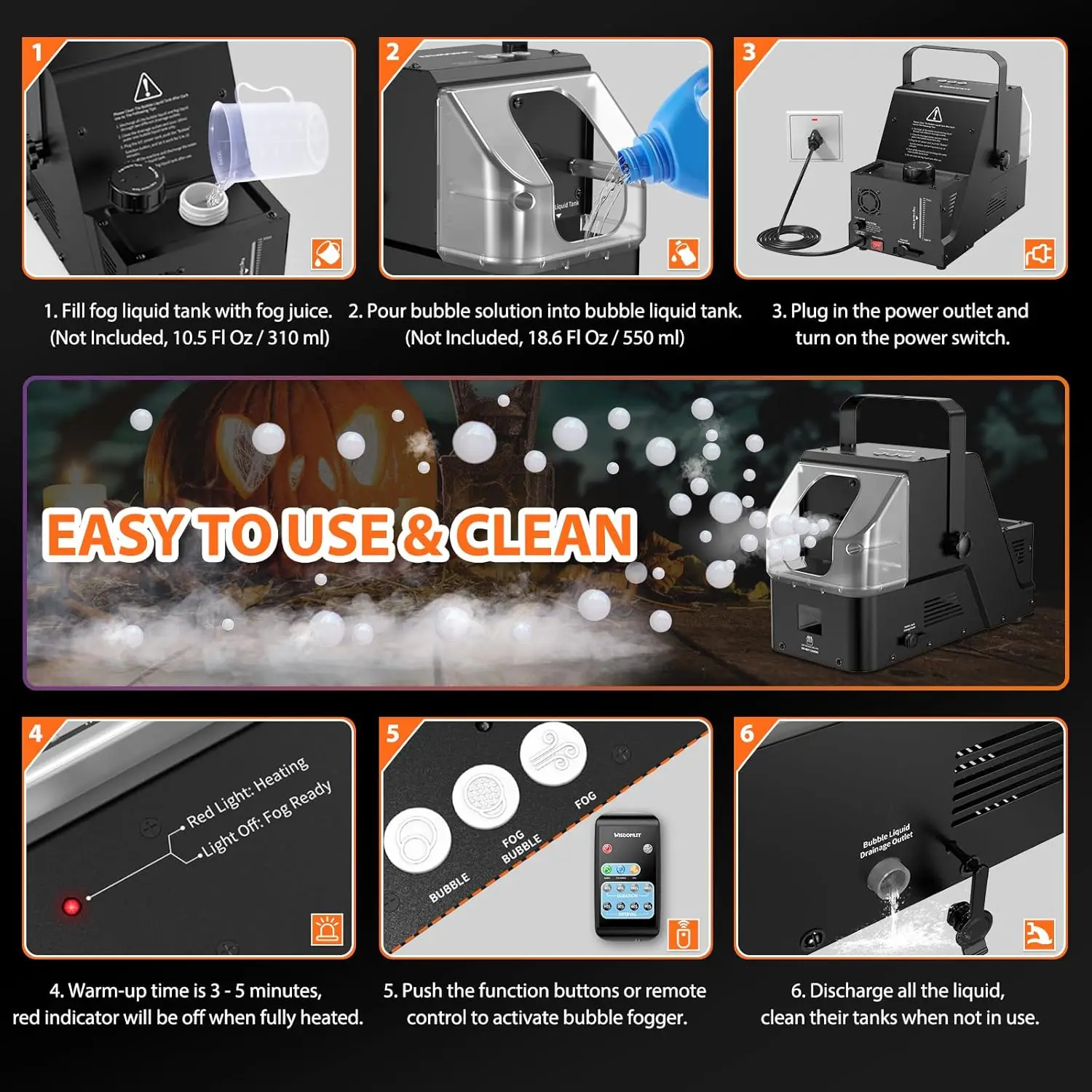 ワイヤレスリモコン付きバブルフォグマシン,3-in-1,400w