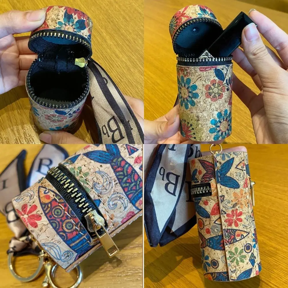 Compact PU Mini Lipstick Bag Vintage Old Money Style Key Bag Light Luxury Portable Printed Coin Purse Universal