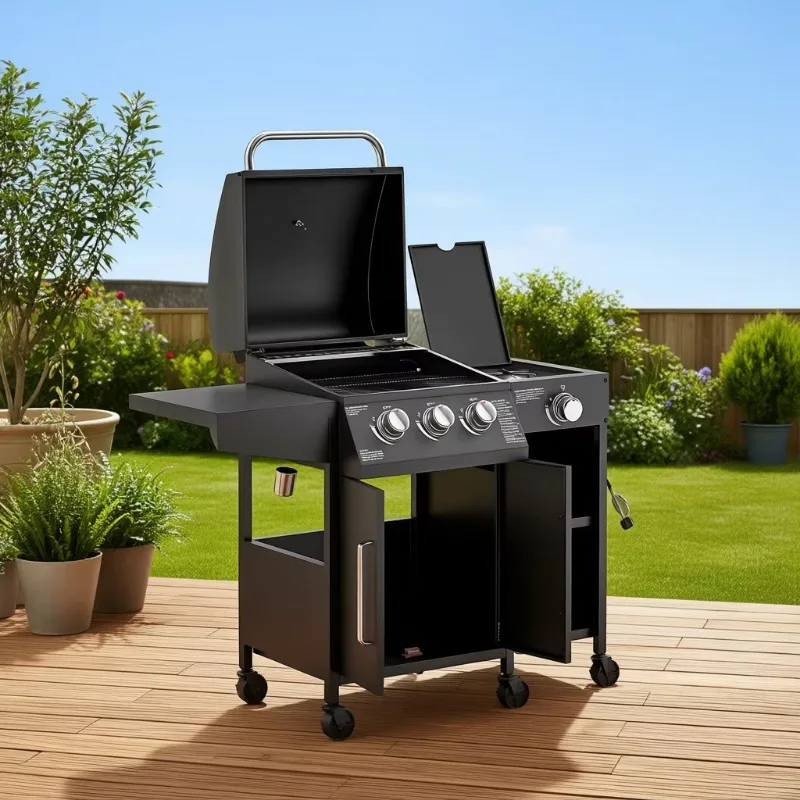 Grill 310 square inches cooking area, outdoor grill with shelves and wheels