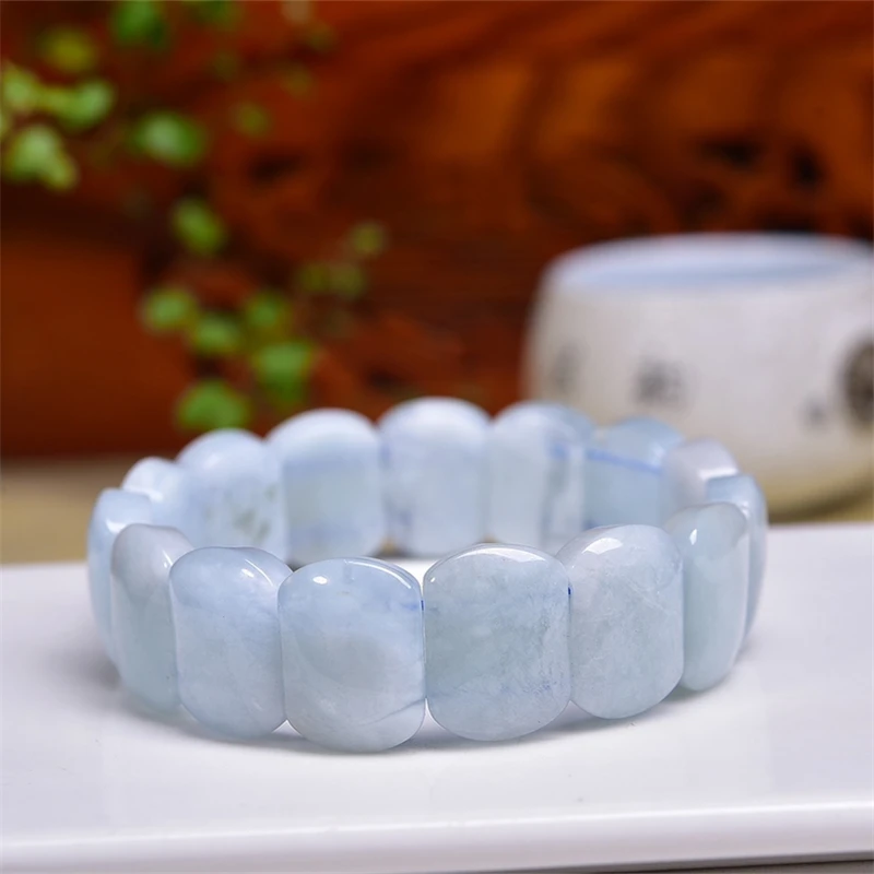 Natural Aquamarine Bangle Women Healing Gemstone Crystal Strand Jewelry Christmas Holiday Gift 1PCS 12X17MM