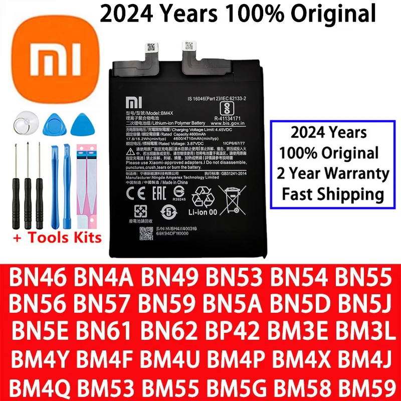 Original For Xiaomi Redmi Note POCO M2 F3 M3 X3 X4 X5 A3 K30 K40 7 7A 8 8T 9 9T 9S 10 10T 10S 10X 11 11T 12 12T Lite Pro Battery