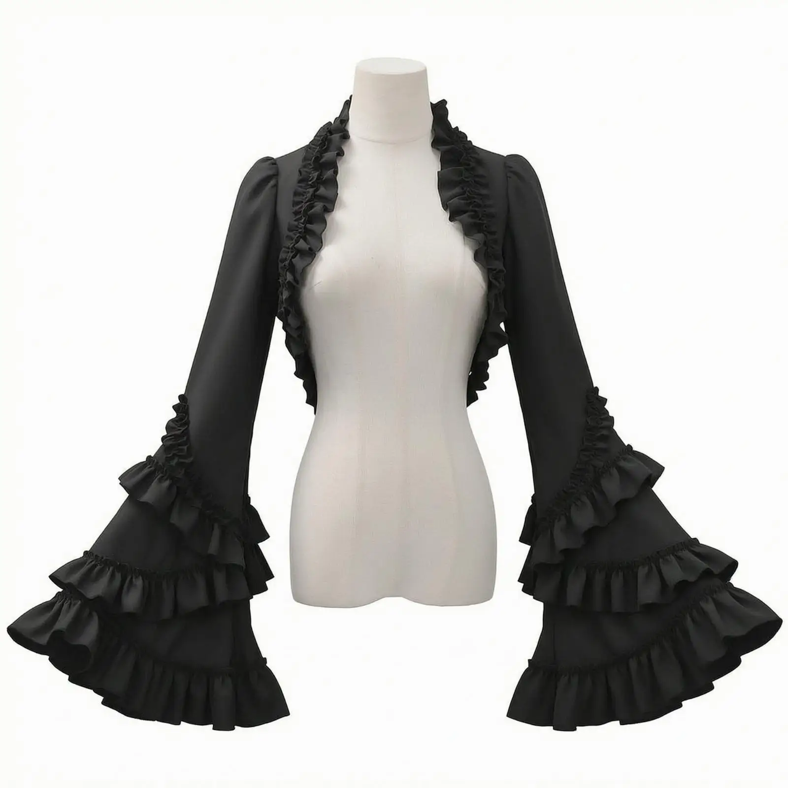Gothic Shrug with Flared Cuffs Cropped Ruffled Open-Front Shrug Shrug Crop Top Long Sleeve Apparel Comfortable for Cosplayers