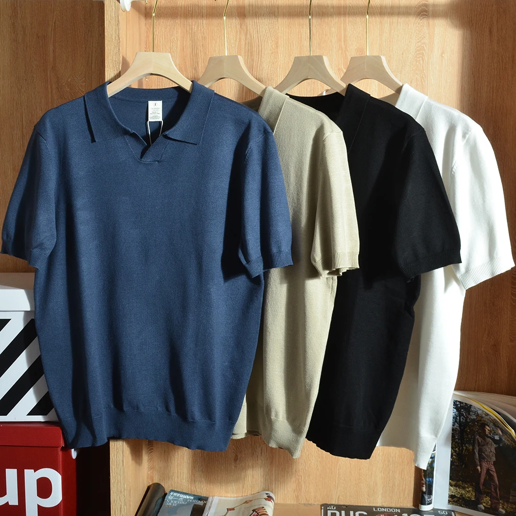 

Элитная летняя мужская повседневная дышащая эластичная цветная вязаная футболка с коротким рукавом, роскошная модная городская модель