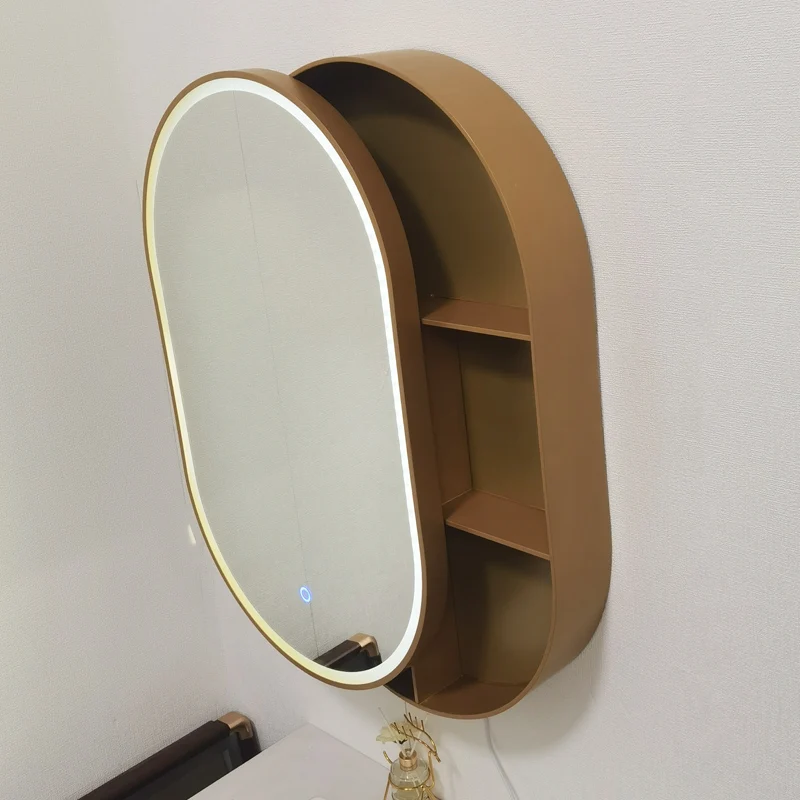 Golden Aluminum Alloy Sliding Smart Bathroom Mirror Cabinet Bathroom Toilet Dressing Makeup with Lights Hanging on The Wall