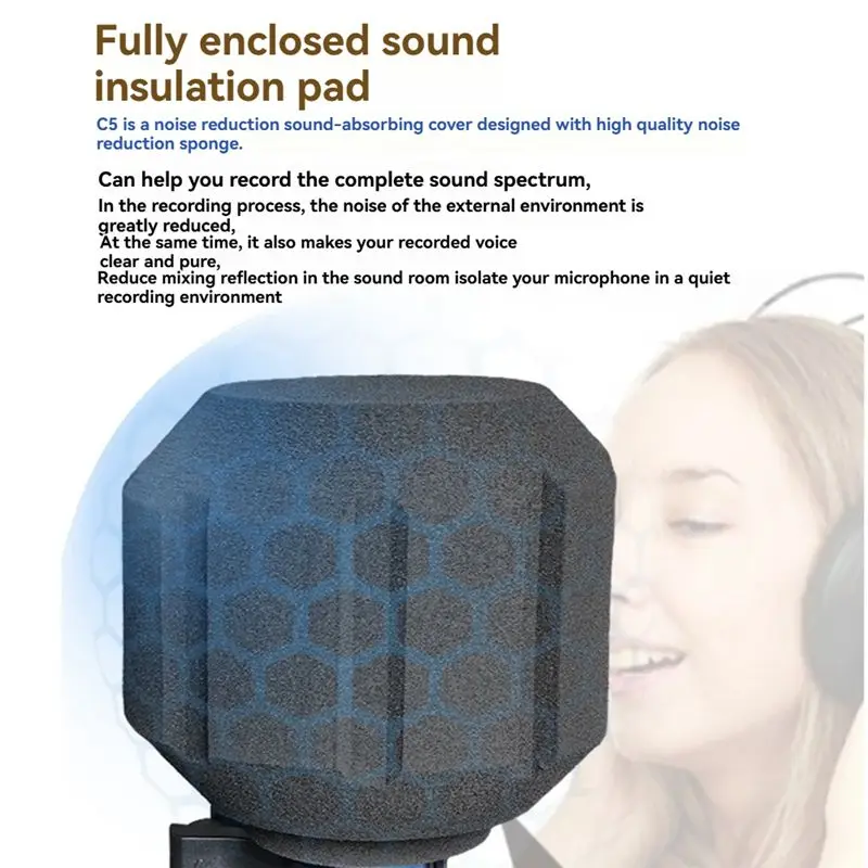 ABUO Microphone Sponge Screen Windscreen Foam, Soundproof Recording Cover Filter for Studio Mic, Silver Frame Blue Mesh