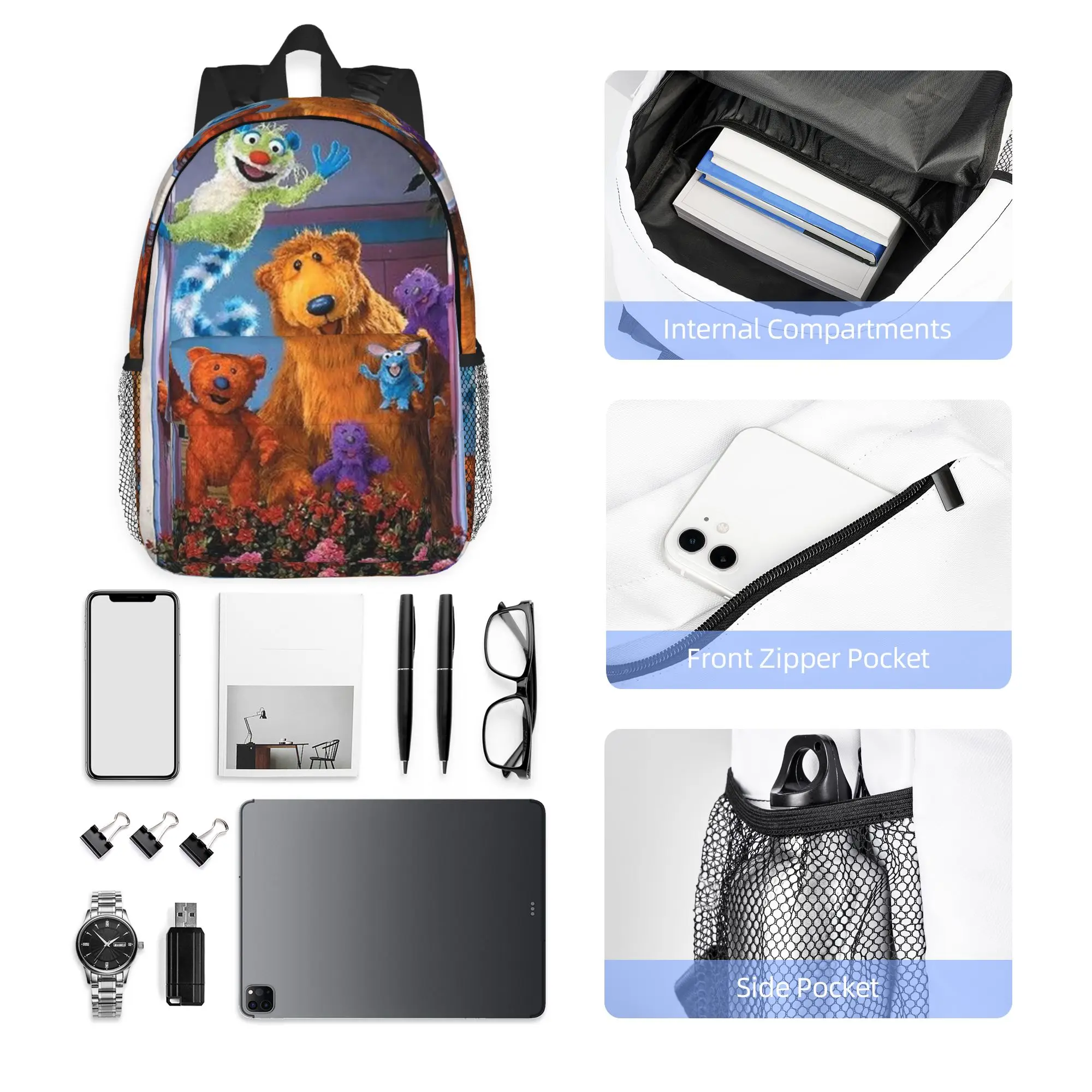 Bear in the Big Blue House Backpack Hot Sale Daypack Large Capacity Boys Girls BookBag Shoulder Bags for Men Women School Bag