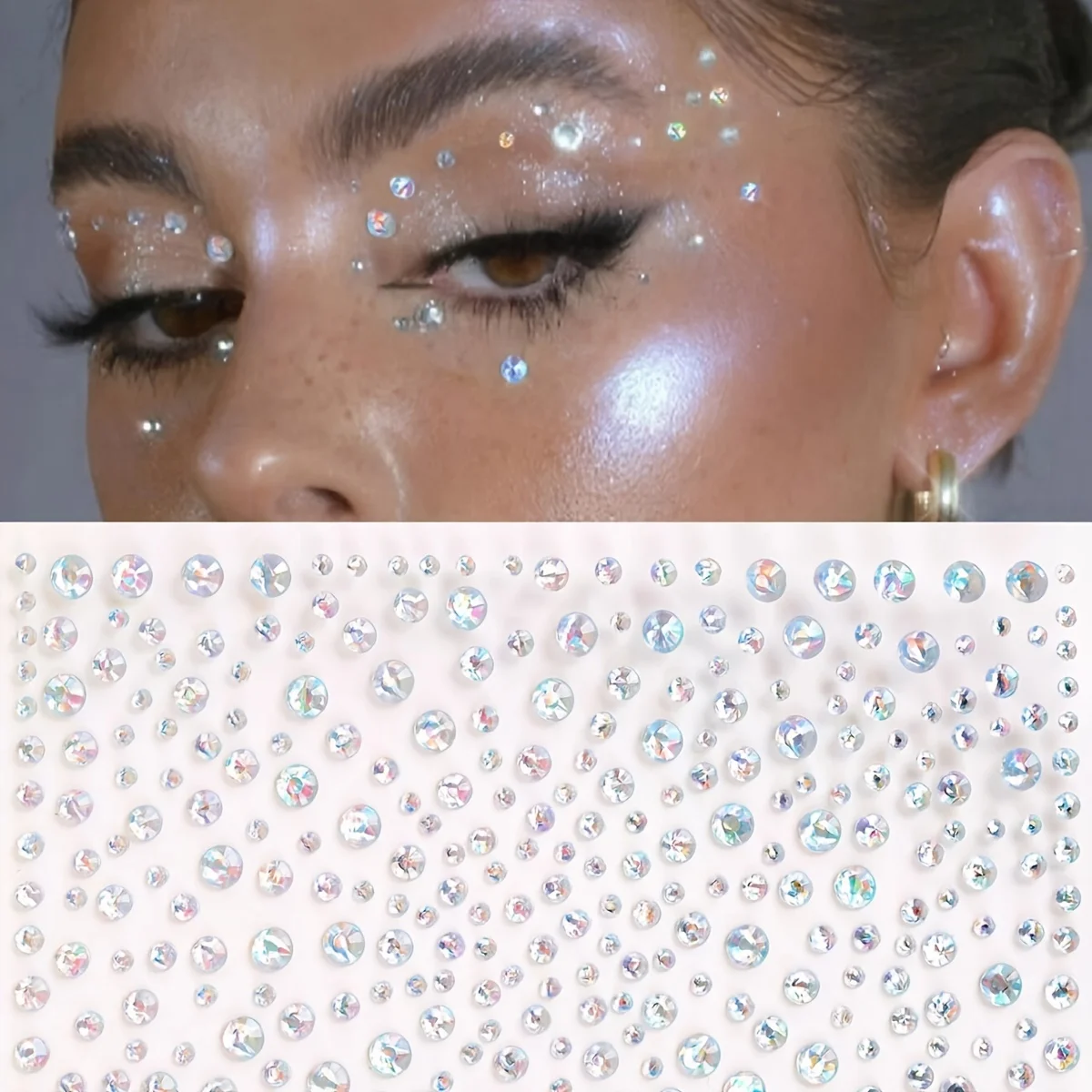 1 Sheet Small & Large Size Glitter Multicolor 3D Eye Face Sticker Acrylic Self-Adhesive Rhinestone For DIY Decorations