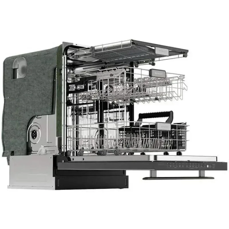 PMD4-SHARP 슬라이드인 식기세척기, 스테인리스 스틸 마감, 24인치 폭, 오염 감지 센서, 프리미엄 화이트 LED 내부 조명, 부드러운 슬라이드