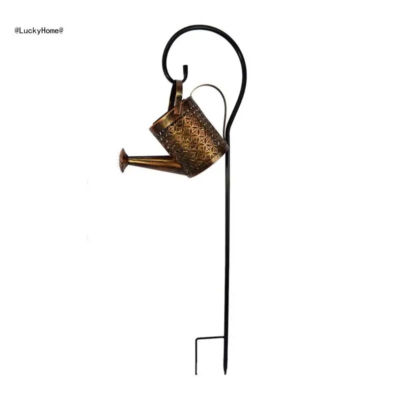 Wrought Iron Hollow Out Lamp Metal Solar Powered Watering Can Kettle Sprinkles Fairy LED Lights String Outdoor Garden Porch 11UA