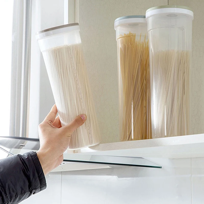 

1PC Noodle Box Spaghetti Storage Container Food Grade Plastic Airtight Kitchen Organizer transparent Pasta Grain Sealed Can