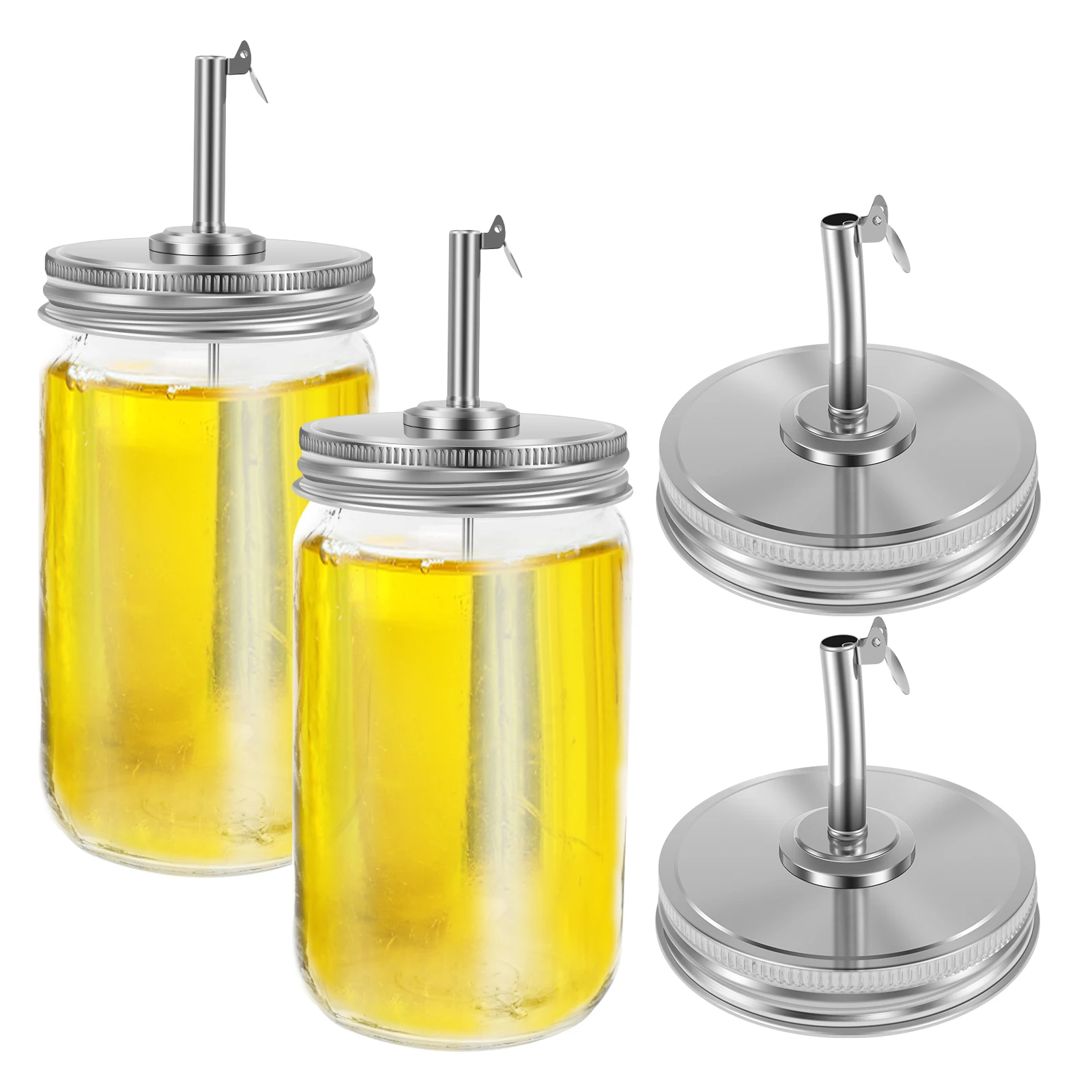 

2/4 шт. Mason Jar Pour Mouth Крышка из нержавеющей стали Mason Jug Откидная крышка Пылезащитная герметичная стеклянная банка Откидная крышка Простая в использовании кувшин Mason Jug