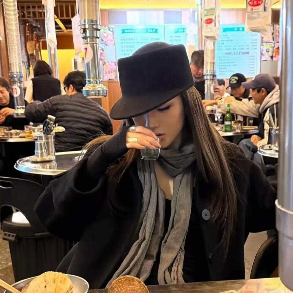 

Fashion 100% Wool Top Hat for Women Warm Adjustable Wool Hat Retro Elegant Equestrian Hat for Party
