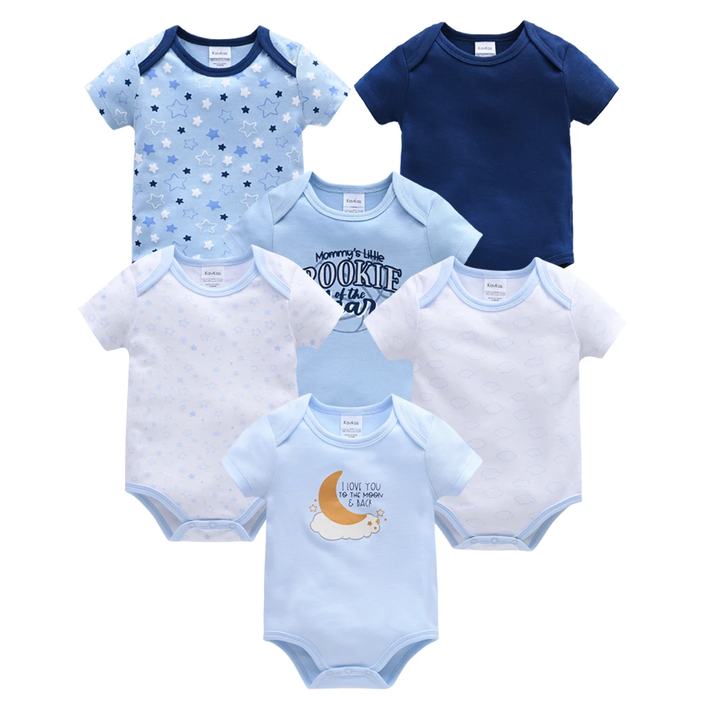 Kavkas 3 Pcs 6 Pcs Baby Boy Girls Bodysuit 0-12 Months Short Sleeve Summer Cotton Clothes Cartoon Print Infant Clothing