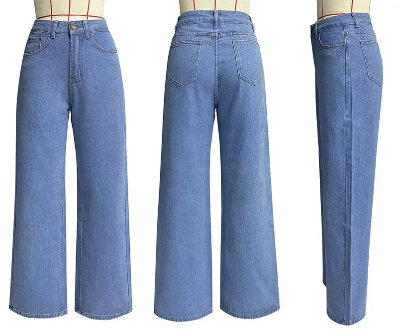 Jeans Donna Denim Pantaloni a gamba larga Pantaloni vintage a vita alta Streetwear Lunghezza pavimento femminile Tasche effetto lavato 2025