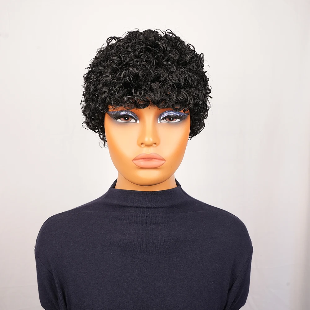 Krótkie kręcone peruki z ludzkich włosów dla kobiet, naturalne czarne kręcone peruki z ludzkich włosów, w pełni wykonane maszynowo peruki z kręconymi włosami afro.