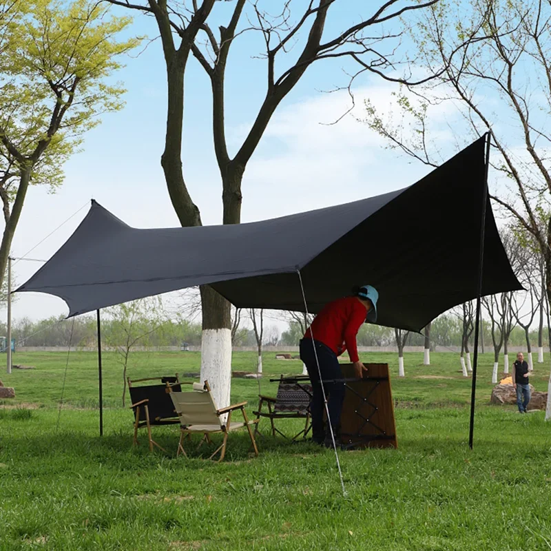 Full Sunscreen Black Glue Coated Canopy Camping Beach Thickened Aluminum/Iron Pole Rain Proof Sunshelter Large Space Awning Tarp