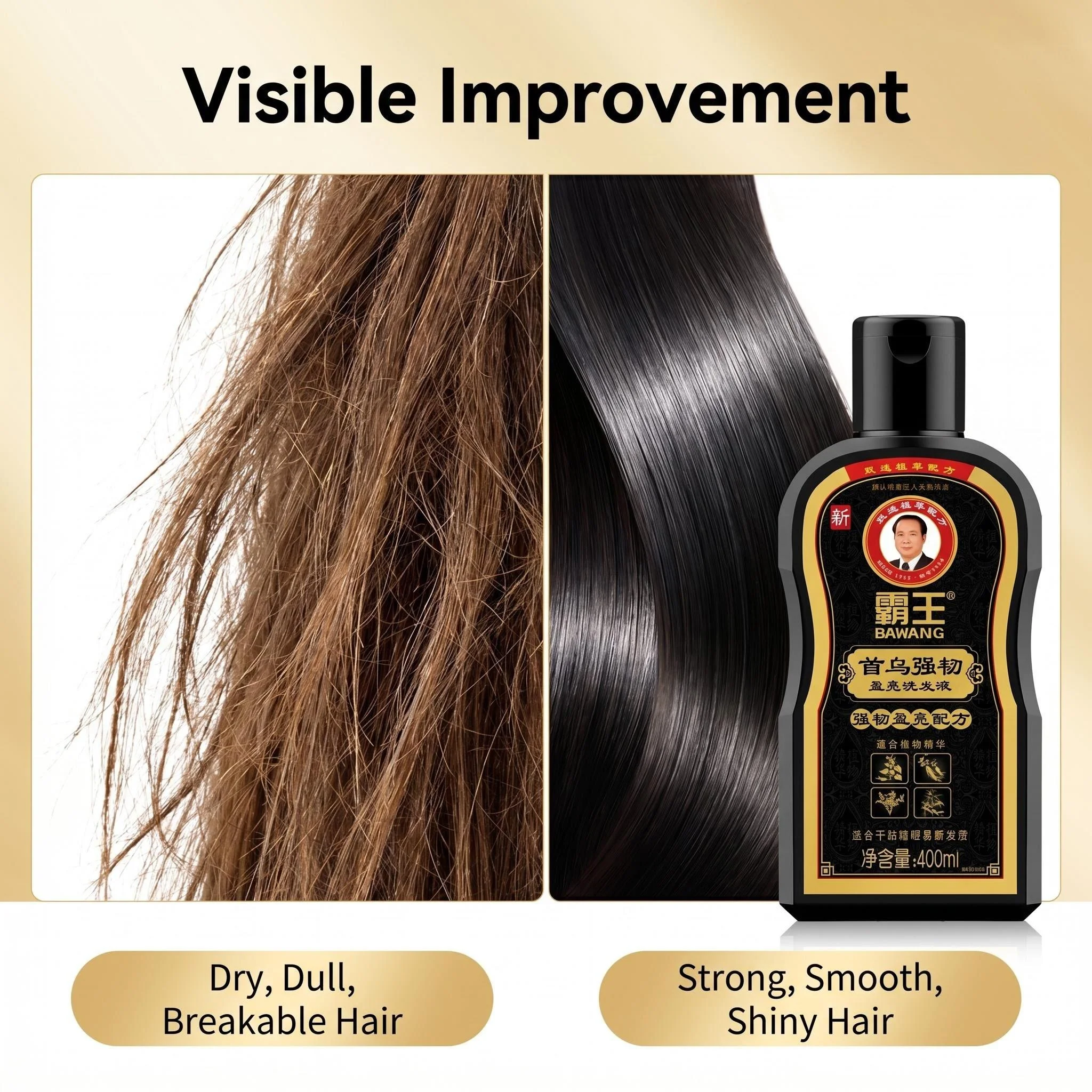 Bawang Chinese Natural Herbal Shampoo 400ml - Shouwu & Ginseng - Anti-Hair Loss, Volumizing & Strengthening Care 100% Original 3